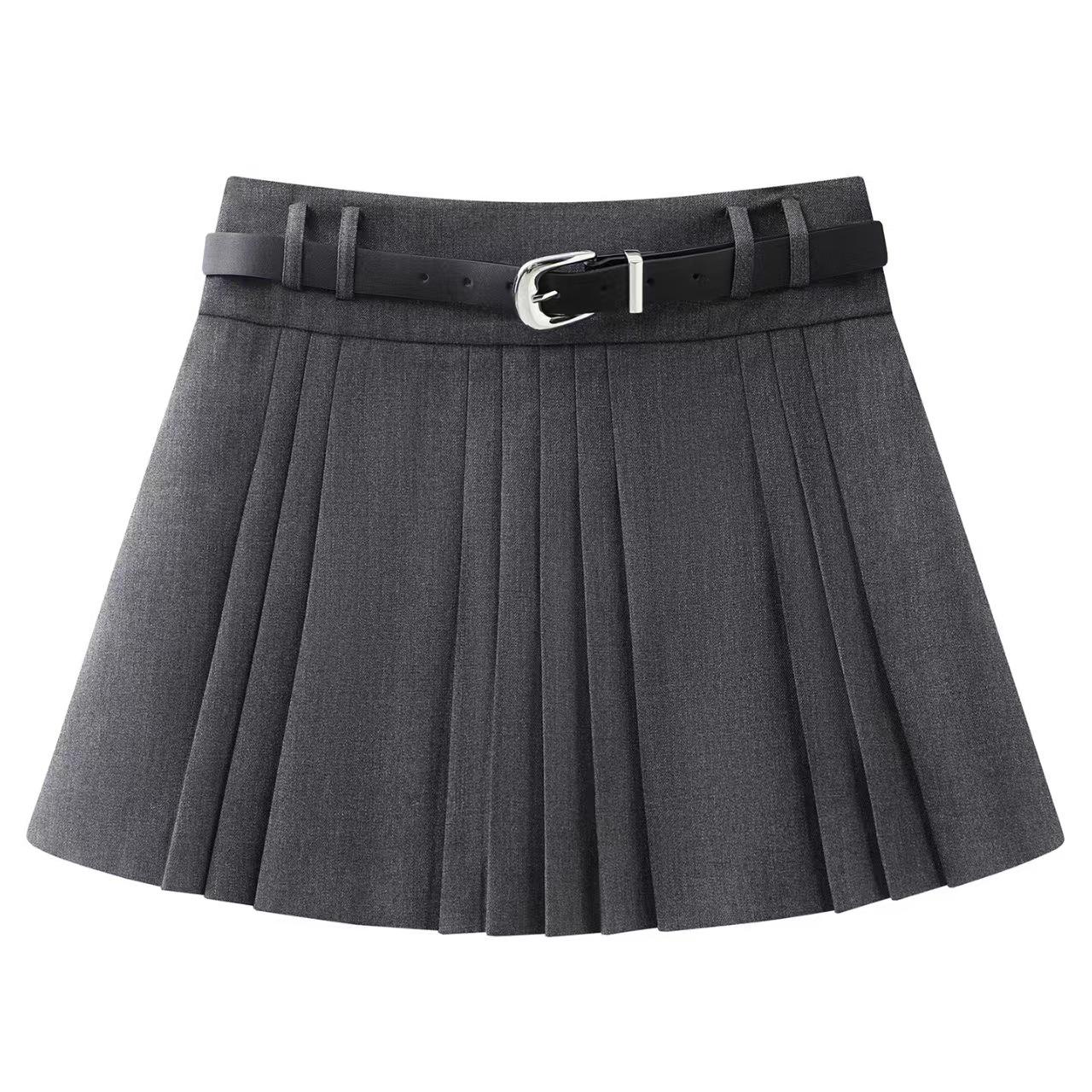 

In Stock: Winter 2025 Elegant High Waist Slimming Pleated Skirt with Belt, Style BR351169. M сірий колір