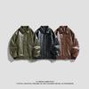American PU Leather Jackets for Men, Spring and Autumn New Stand-up Collar Biker Jackets, Versatile Trendy Jackets, Jackets