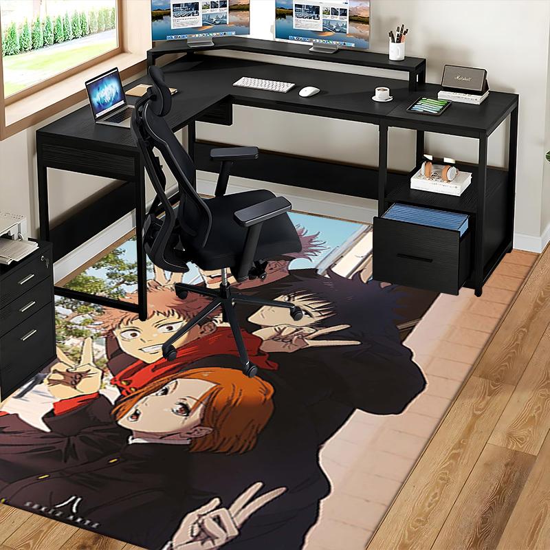 1pc Office Chair Mat - Jujutsu Kaisen Characters Peace Sign Decorative Carpet for Home, Office, Living Room, Bedroom, Non-Slip Floor Mat Suitable for