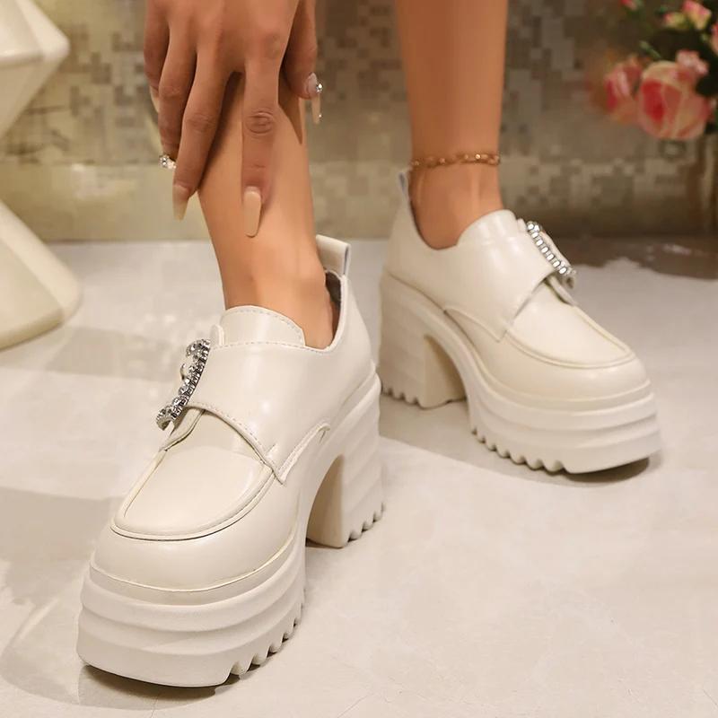 Square Buckle Chunky Heels Pumps for Women  Spring Patent Leather Platform Loafers Woman Black Thick Heeled Jk Lolita Shoes