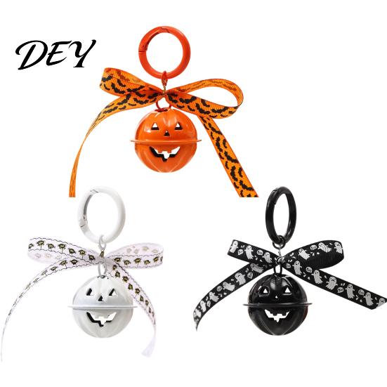 Pumpkin Bell Keychain with Bow Halloween Keychain, Hollow Head Key Ring Ribbon Bow, Backpacks Charm for Holiday Party Decoration Creepy