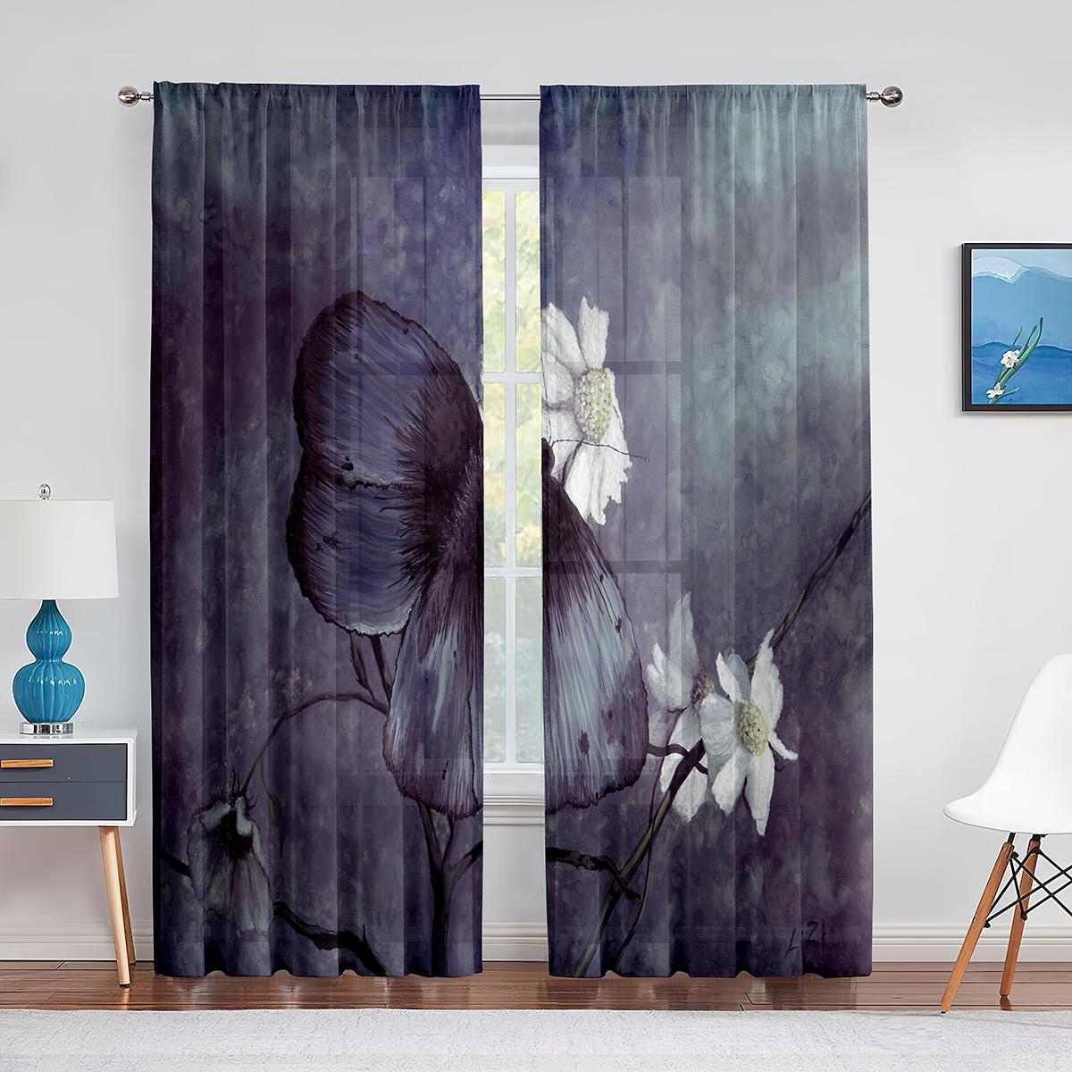 Весенний цветок красочные цветочные бабочки прозрачные занавески для гостиной вуаль — фото 9