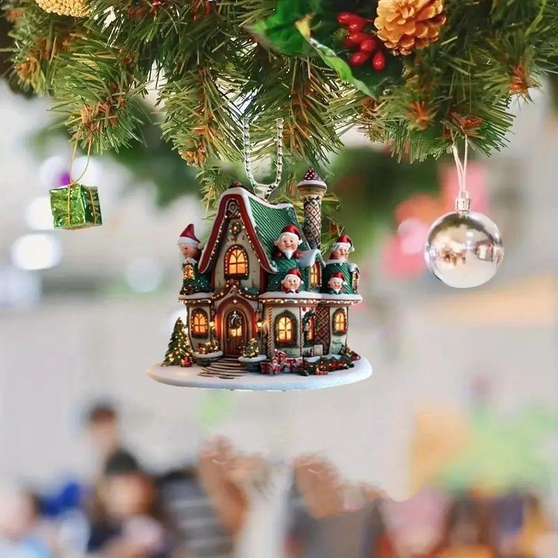 

1 шт/5 шт новый акриловый плоский 2D рождественский домик цветочный рождественская елка подвеска украшение для дома подвеска для зеркала заднего вида автомобиля брелок подвеска