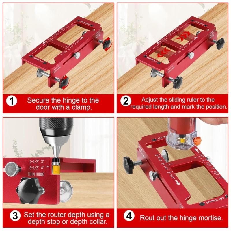 Aluminum Alloy Door Hinge Jig Set Door Frame Stable Locator Hinge Drilling Fixture Flat Heads Clamp for Precise Mortising