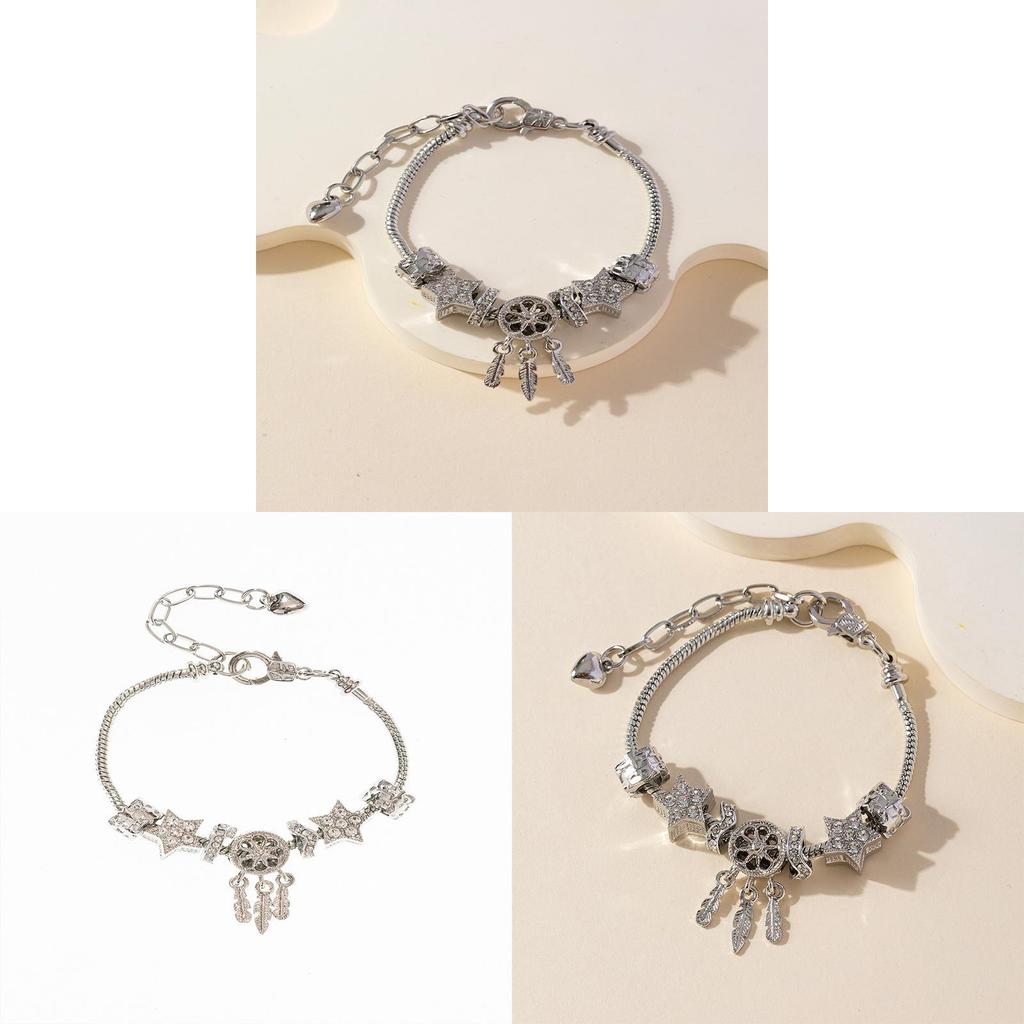 Pendant Adjustable Bracelet With Star And Dreamcatcher Elements For Unisex Fashion Accessory