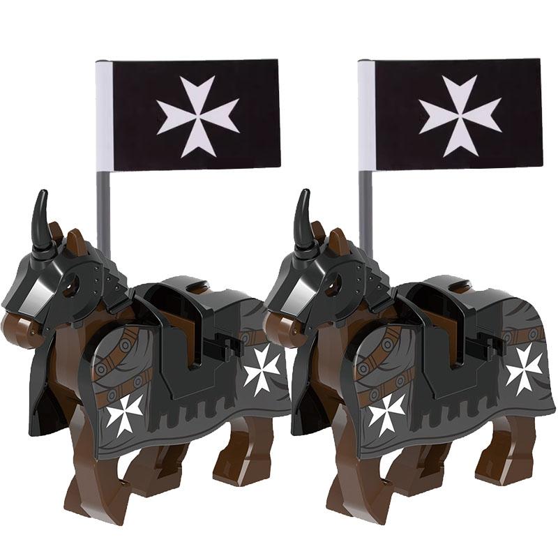 Medieval Military Castle Knight Building Blocks Riding Horse Wolf Bear Animal Vest Weapon Flag Saddle Dragon Toy Brick Gift K024