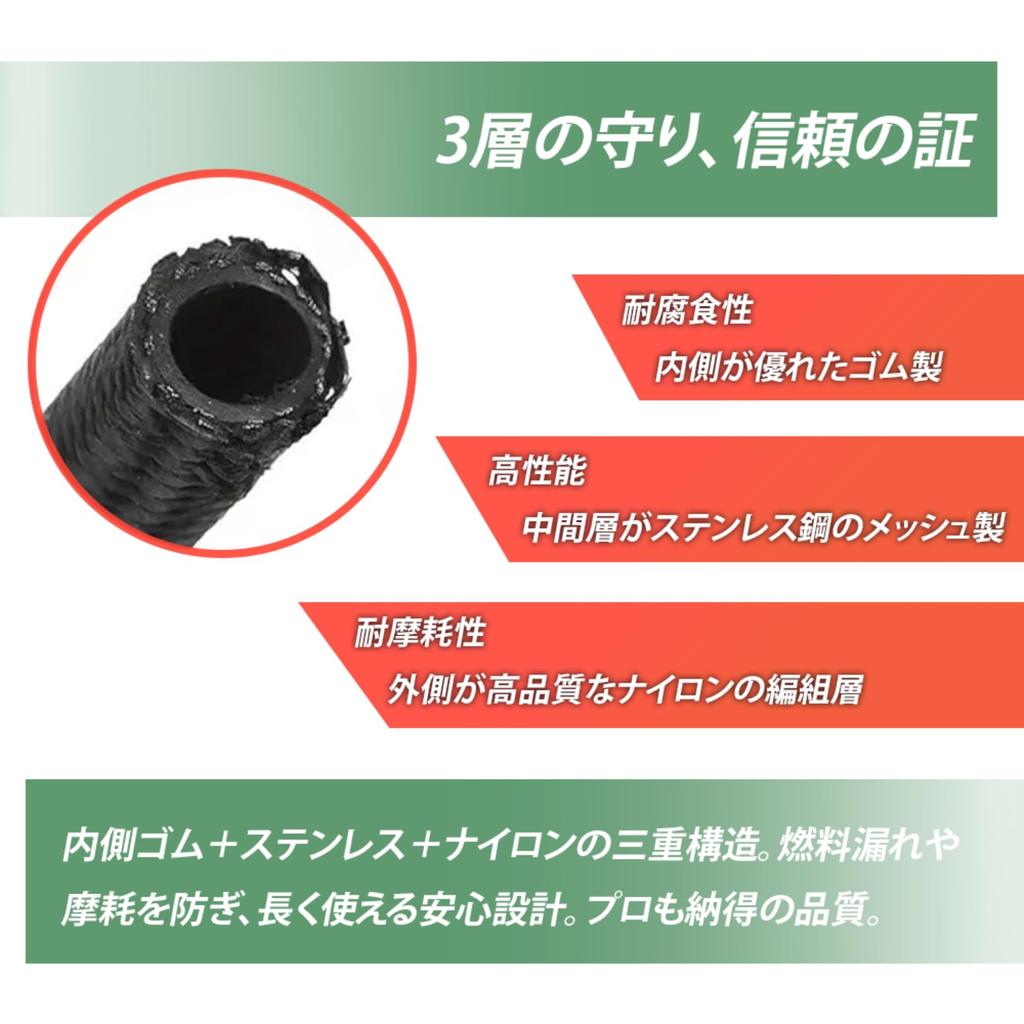 Flexible and High-Performance Fuel Hose, CPE PTFE, Heat-Resistant, Durable Nylon Mesh, 3-Layer, Gasoline, PLEAVIT AN10 PTFE, 1M