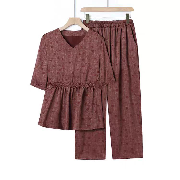 Übergröße Lässiges V-Ausschnitt Tunika-Top und Hosen Set für Mittelalte und Ältere Sommer Locker Zweiteilig