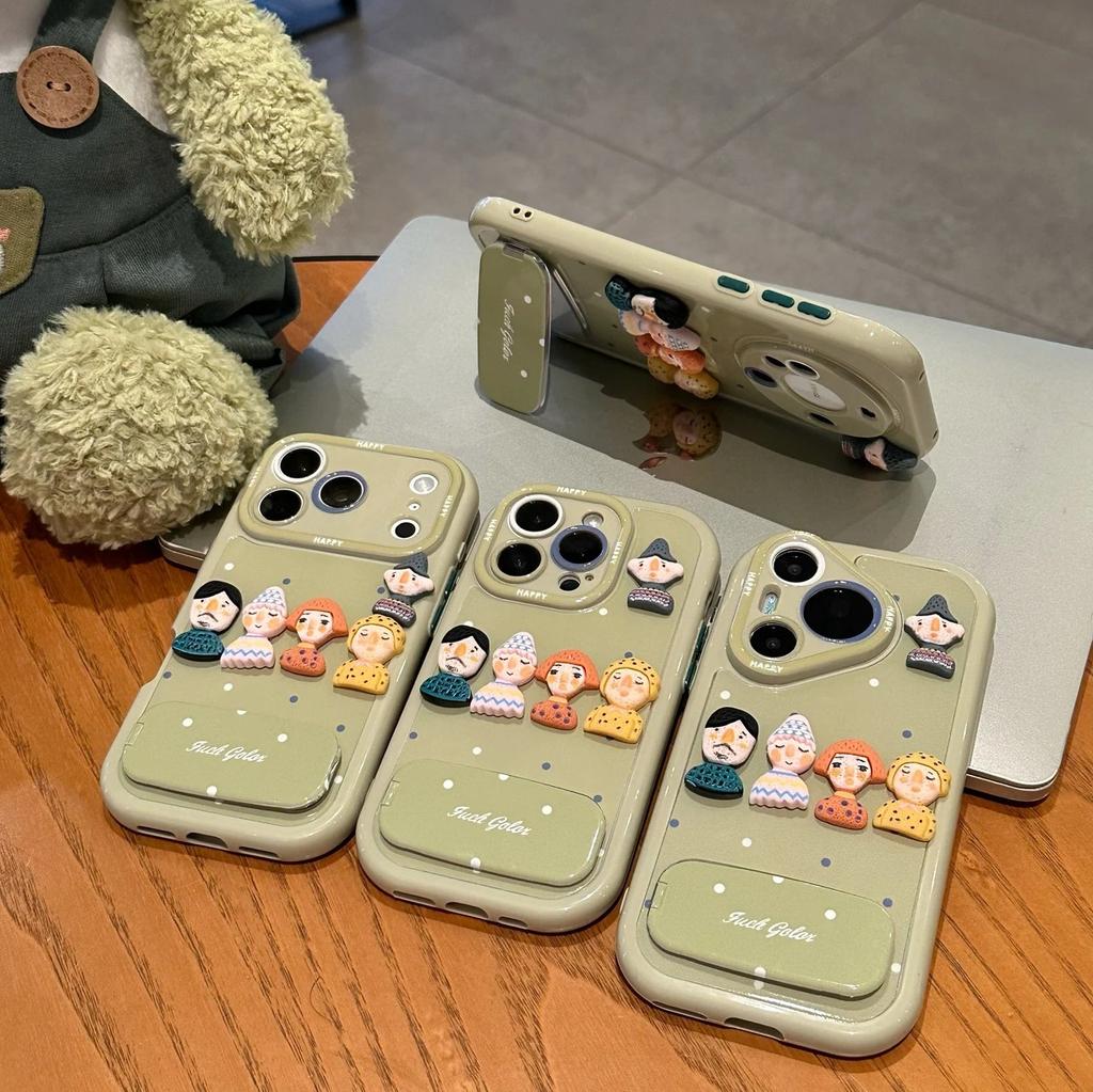 Matcha green five dolls suitable for Apple 17 mobile phone case iPhone16Pro Xiaomi oppo anti-drop all-inclusive case