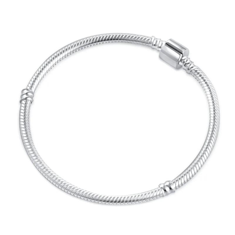 

Оригінальний браслет Me зі срібла 925 проби Жіночі прикраси Тонкий круглий плаский намистина-шарм Розкішний браслет Fit Me Намистина 18cm