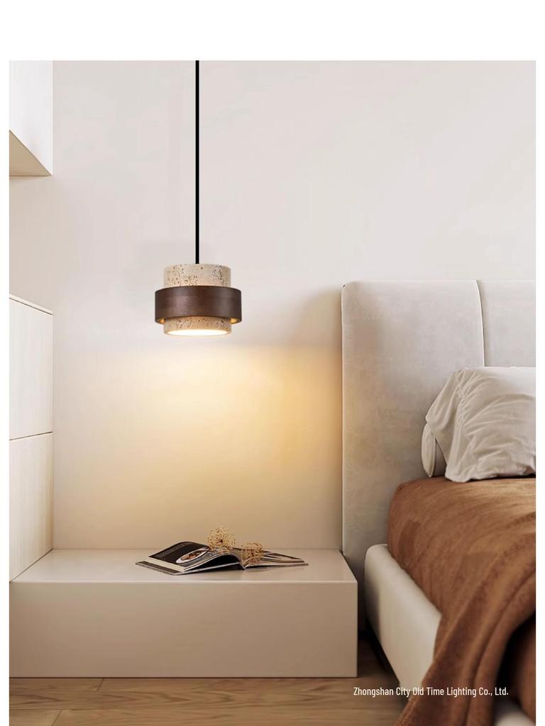 Vintage Yellow Travertine Wabi-Sabi Style Bedside Pendant Light for Bedroom, Bar, or Study