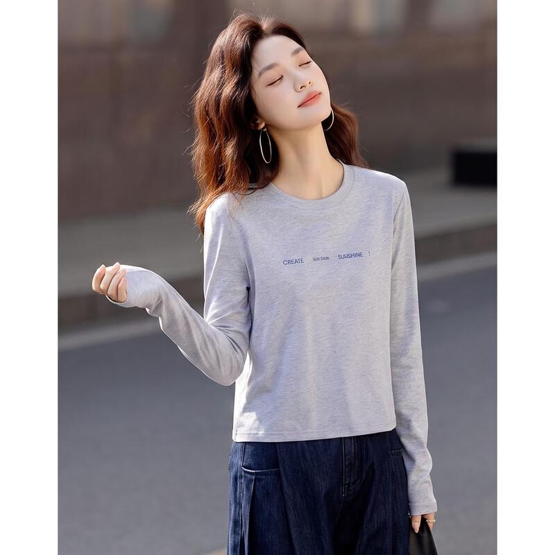 Demana Women's Casual Letter Print Crew Neck Long-Sleeve T-Shirt