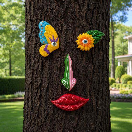yangyizhi Colorful Tree Trunk Face Decor, Outdoor Faces, Trees Yard Art Statues, Garden Cute Funny Creative Decoration for Patio