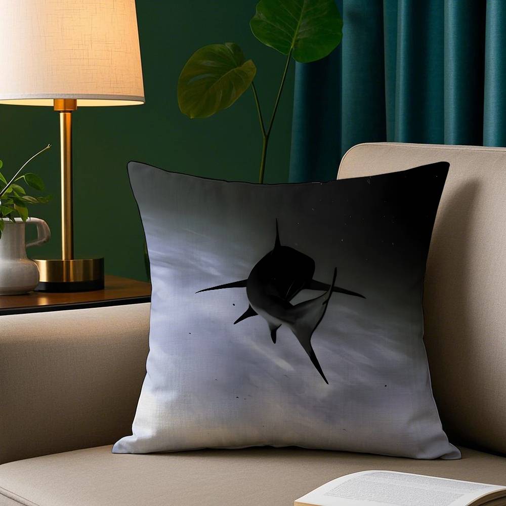 Shark Black Pillow Case Plush Fabric Soft Pillowcase Double Sided Print Sofa Cushion Cover Throw