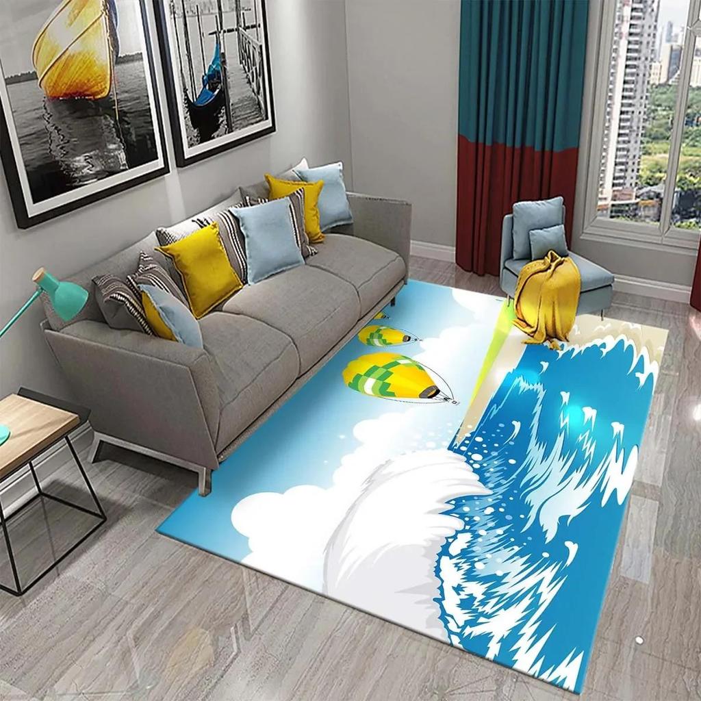Japanese-style Sea Wave Carpet Floor Mat Entrance Doormat Home for Living Room Bathroom Bedroom Soft Non-slip Absorbent Area Rug