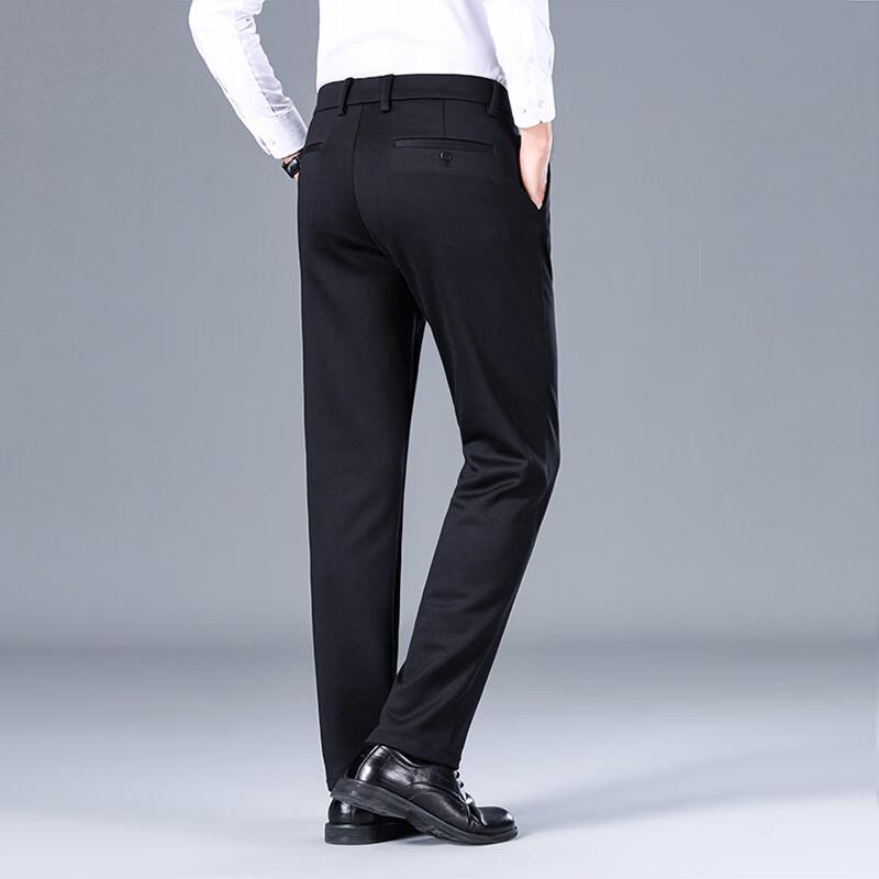 Hengyuanxiang Men's Merino Wool Blend Business Casual Straight Trousers