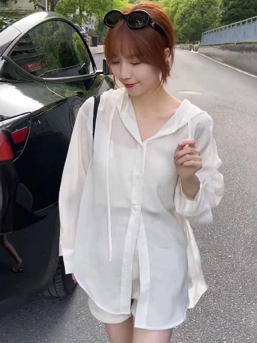 

Женская повседневная тонкая куртка-кардиган с капюшоном свободного кроя в корейском стиле для защиты от солнца, на весну/лето, с длинным рукавом Large белый