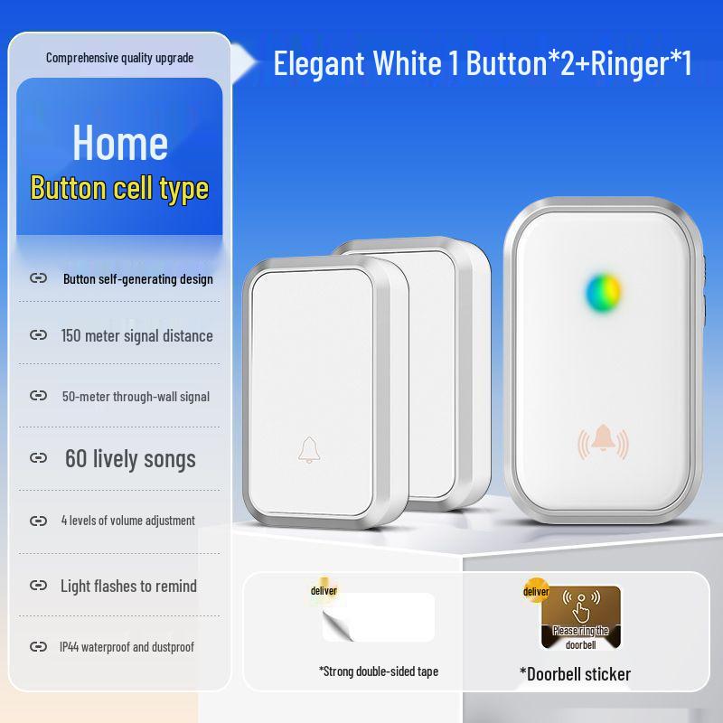 Ultra-Long Range Self-Powered Wireless Doorbell with Dual Receivers & High Volume Pager