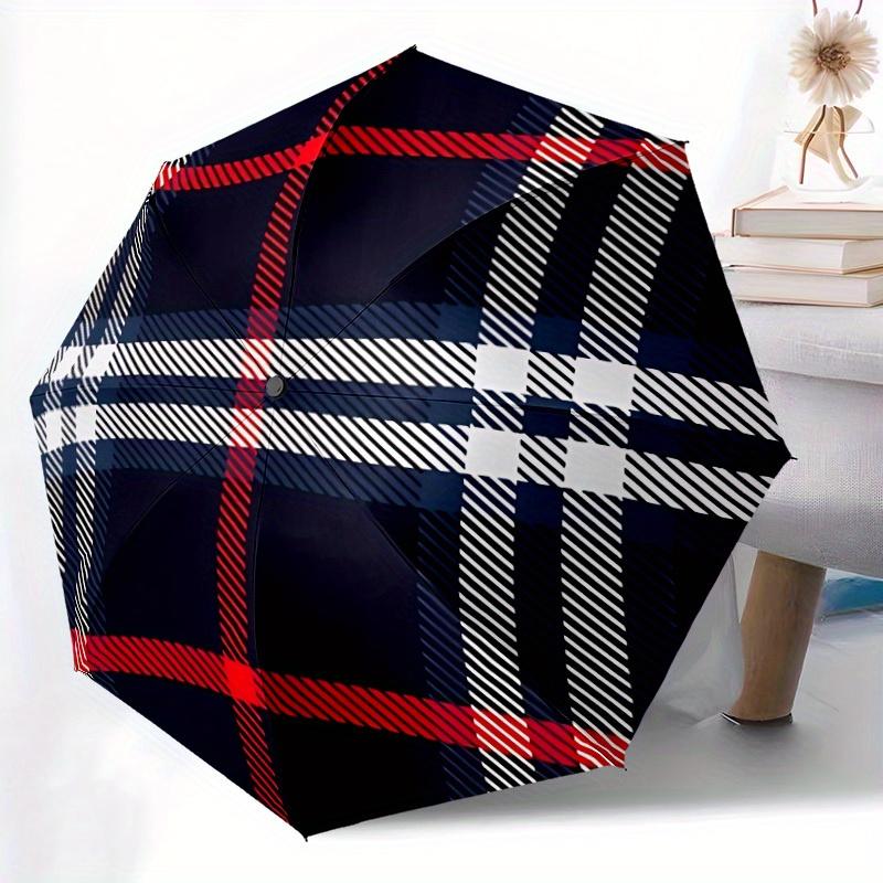 1pc Tartan Pattern Automatic Folding Umbrella - Portable Foldable Design with 8 Ribs, Durable Plastic  Iron Frame, Casual Out Iron8K