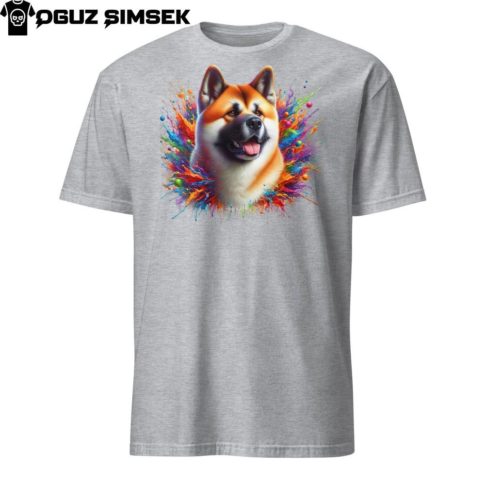 

Красочная унисекс футболка с собакой акита: Яркий дизайн, короткий рукав, различные размеры S