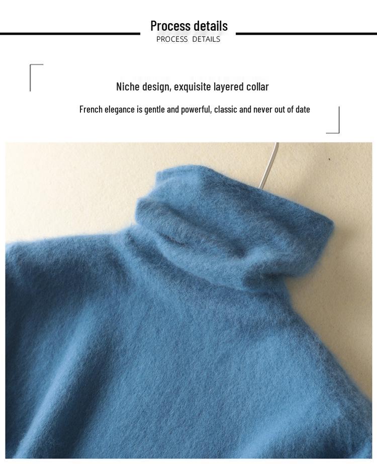 Women's Cashmere High Neck Sweater, Loose Fit, Short Mink Velvet Knit, Base Layer Wool Pullover for Autumn and Winter.