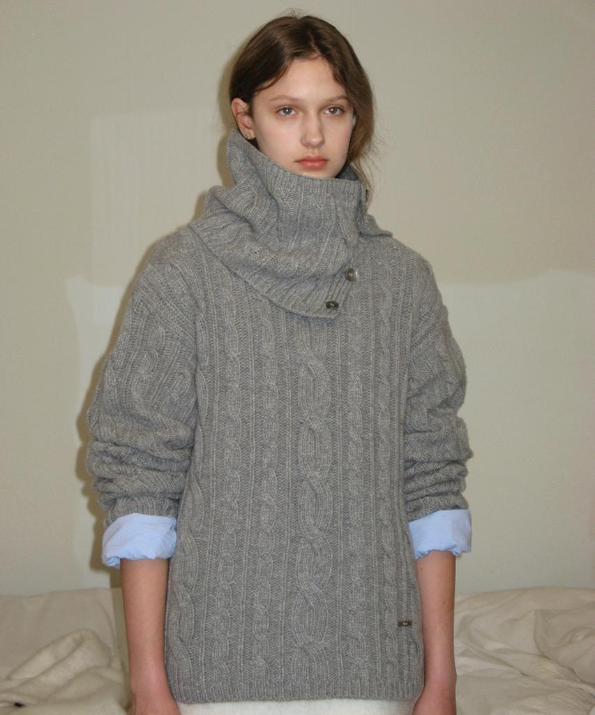 SINOON Two-Way Cable Turtleneck Knit (Melange Grey)