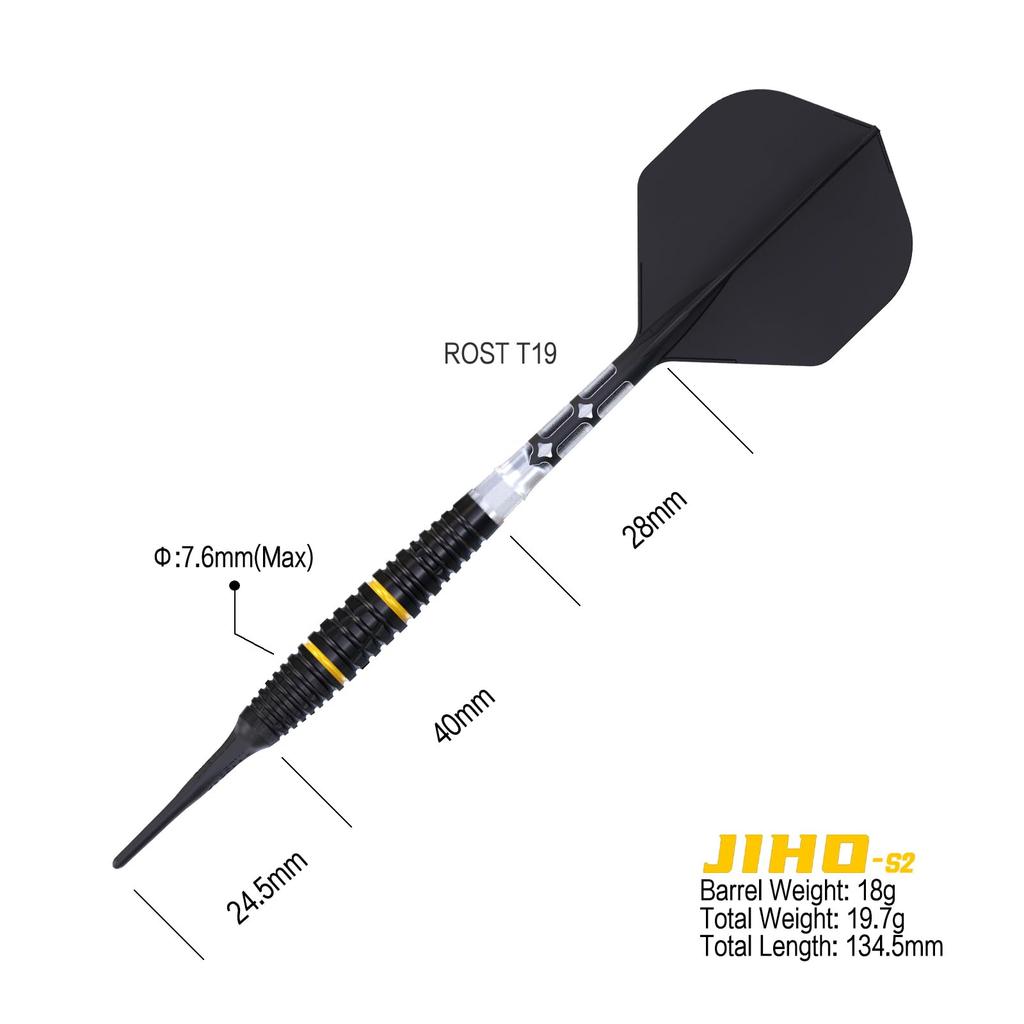 CUESOUL JIHO S2 Gram Tungsten Steel Soft Tip Dart Set with ROST T19 Integrated Flights 18/19 90% Two-Color (CSJH-90R18KJHS2)