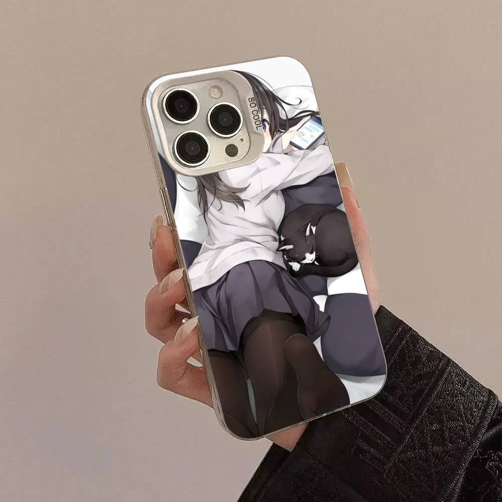 Cute Cartoon Japanese Anime Girl Colored Silver Frosted For iPhone Phone Case 17 16 15 14 13 12 11 Pro Max XR Plus Shockproof
