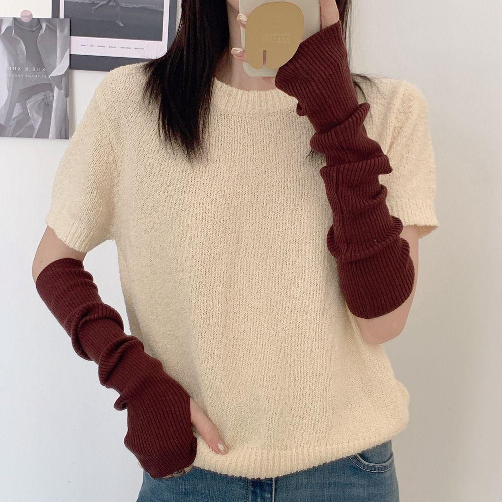 Fingerless Gloves Solid Color Female Arm Warmers Wool Sleeve Cuff Knitted Arm Warmers Long Gloves