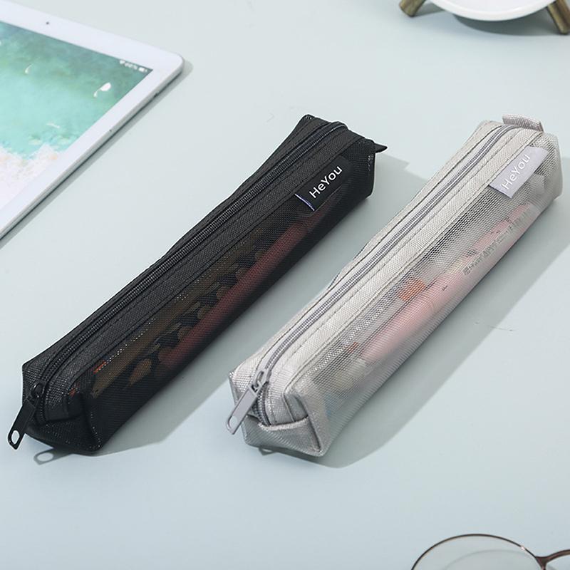Mesh Pencil Case Storage Bag For Exams Portable Pencil Case Multi-Functional Square Stationery Pencil Pouch School Supplies
