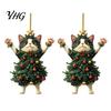 Cute Animal Tree Decor 2Pcs Christmas Cat Acrylic Ornament, 2D Flat Kitty Hanging Pendant with Indoor Holiday Ornaments Santa Hat Decor, Car Rearview