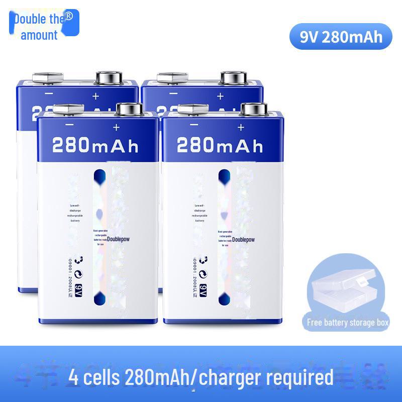 Enhanced 9V280 NiMH Rechargeable Battery Set with Intelligent Fast Charger and LED Display