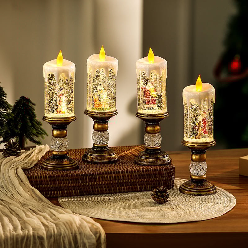 Christmas Water-Filled Candle Lamp - Crystal Glitter Holiday Decor with Safe LED Lights, Festive Table Centerpiece