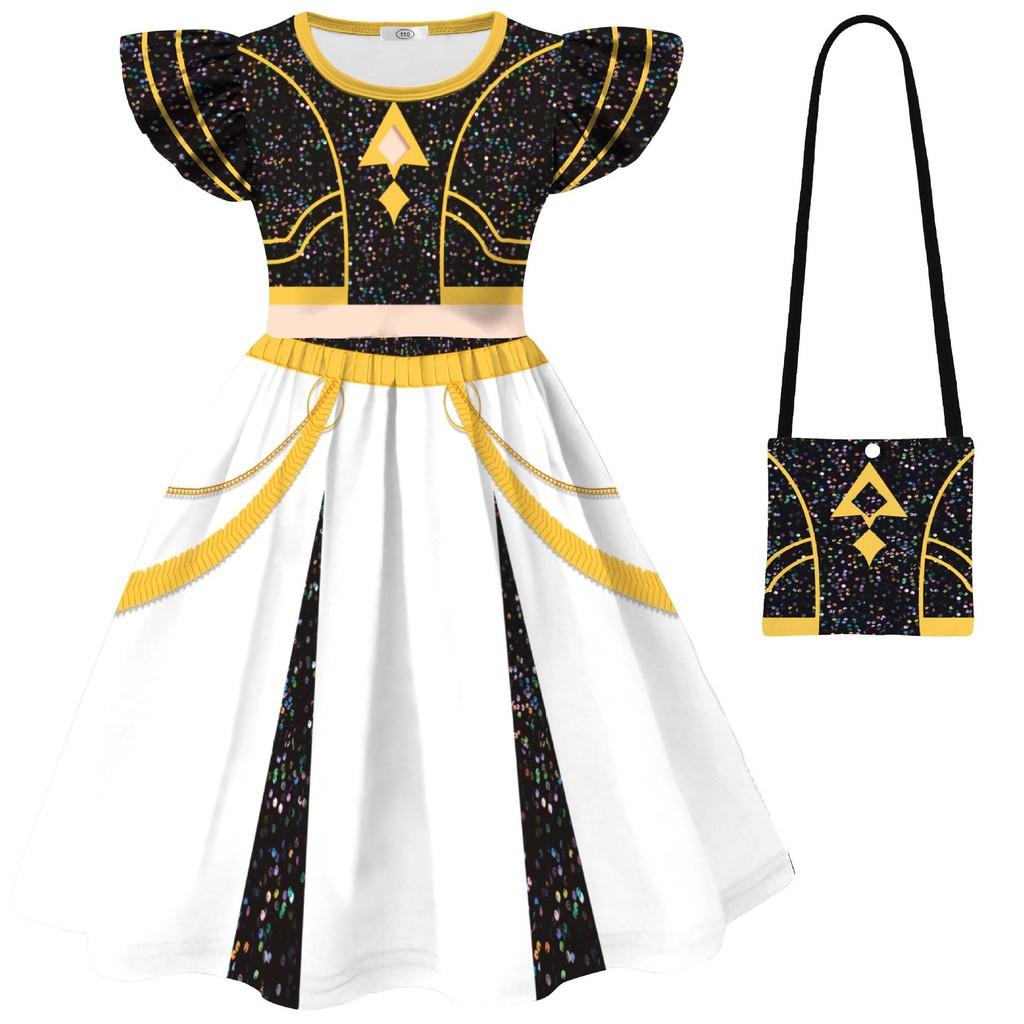 Kids Children Girls Anime Movie POP Singer Super Star Printed Pleat Ruffle Sleeves Party Dress Halloween Cosplay Costumes