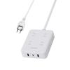 Power Strip with PD 1 X 2 X 8 AC Lightning Dust Protection USB, 20W, Compatible, Type-C 1, USB-A 2, Plugs, 1.5m, Guard, Shutter, White,