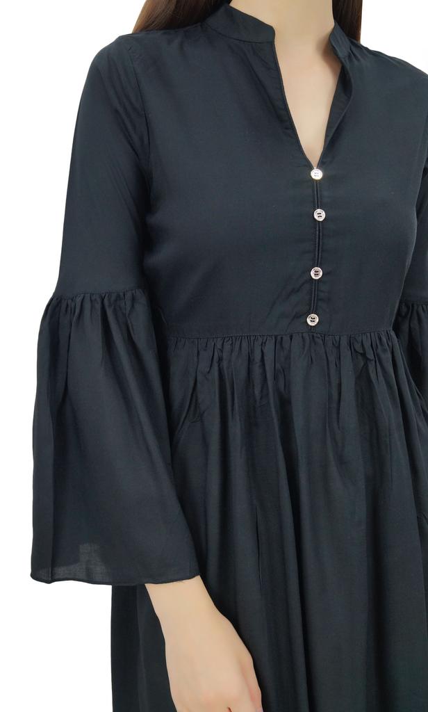Bimba Women Designer Short Boho Dress With Gathers On Waist & Ruffle Sleeves