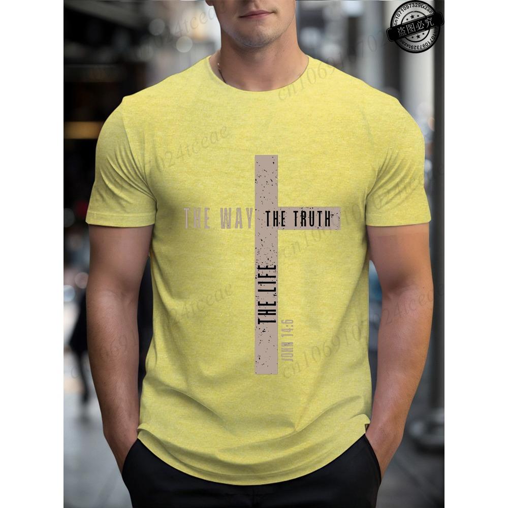 Mens Jesus Is King T-Shirts,The Way The Truth The Life Tops,Bible Verse Jesus Shirt,Mens Christian T-Shirt,Cross Vintage Tees