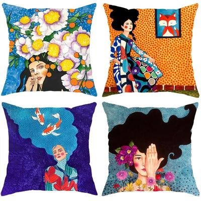 Vintage Abstract Girl Hair Flower Cushion Cover Comfortable Reversible Pillow Cover Ideal for Car Sofa Bedroom & Beyond