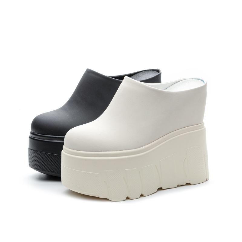 14Cm thick-soled heightening women's shoes bag head slippers women's 2025 spring new heelless lazy shoes wear super high heels