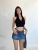 American Sexy High-Waisted Denim A-Line Mini Skirt for Women