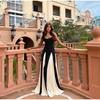 LYRIA Fashion Contrast Women's V-neck Sling Long Dress For Women Elegant Pleated Backless Sleveless Maxi Dresses Lady Evening Vestidos