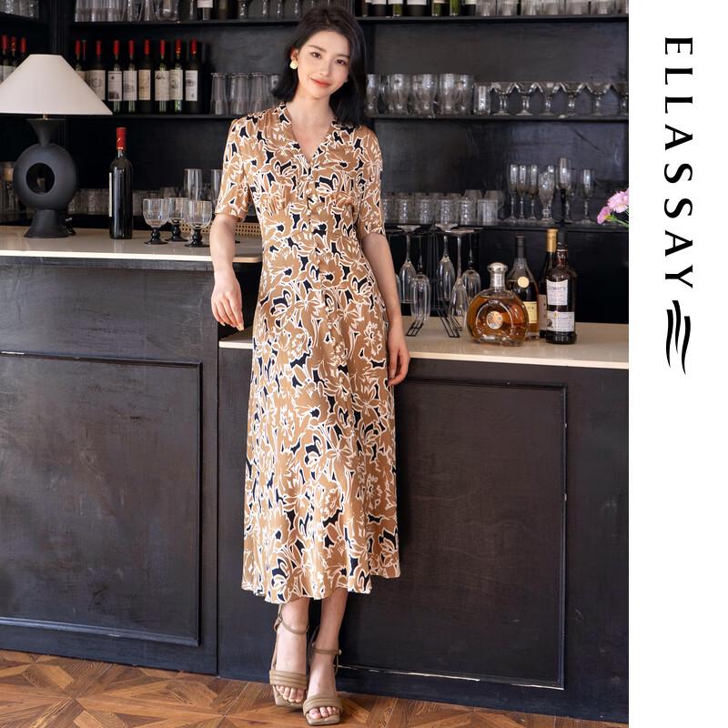 

ELLASSAY Women s Printed Silk Blend Midi Dress S