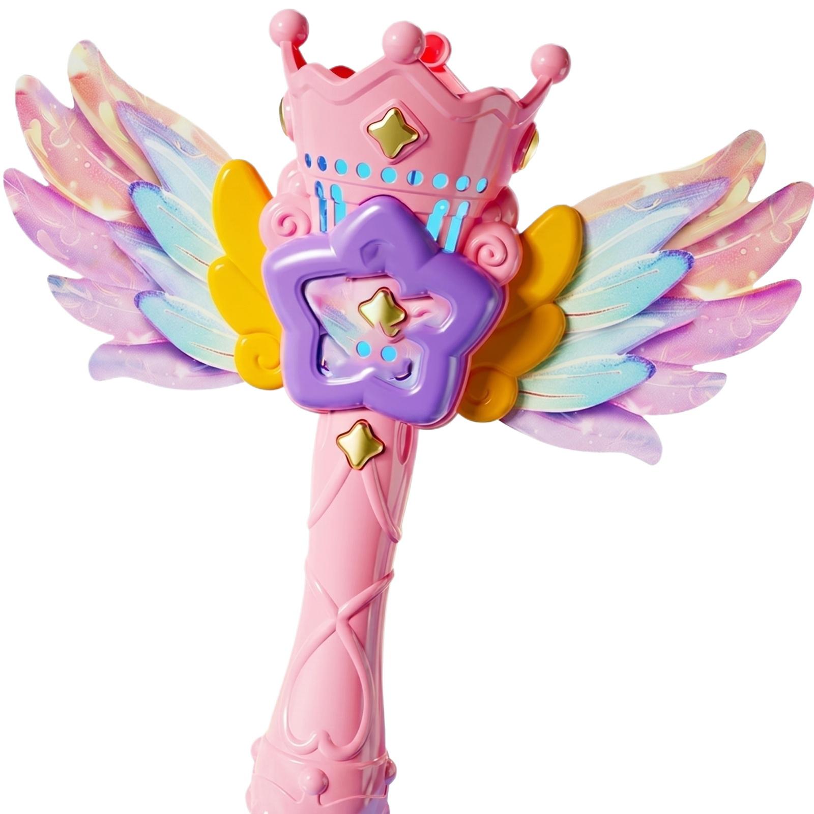

50ML Automatic Bubble Machine Toy for Kids Fairy Wings Design Bubble Wand Outdoor Electric Bubble Gun with Star and Crown Decoration One Size рожевий