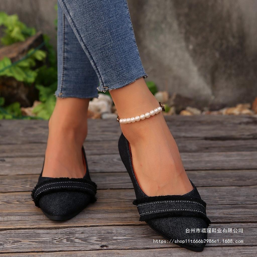 Large Size Casual Single Shoes 2025 Spring and Summer New One-pedal Flat Bottom Pointed Head Shallow Mouth Single Shoes Fashion Single Shoes Women