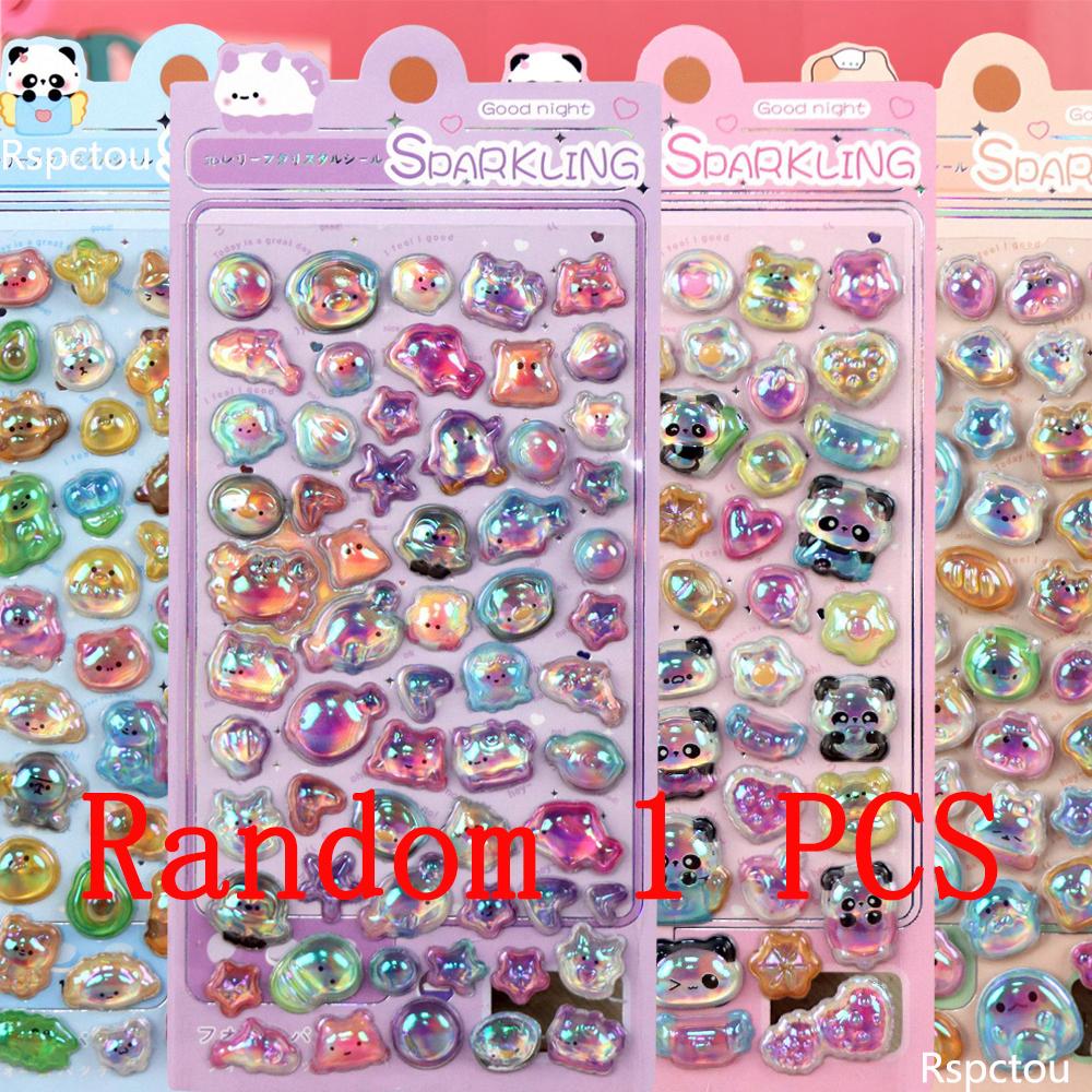 1/10pcs Laser 3D Jelly Stickers Cute Cartoon Animal Bear Rabbit Panda DIY Journaling Decoration Stationery Sticker