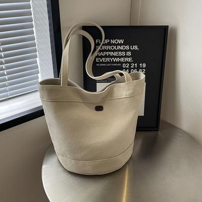 Japanese Ins Style Simple Bucket Bag Large Capacity Solid Color Literary and Artistic Versatile Shoulder Bag Thickened Durable Handbag for Women