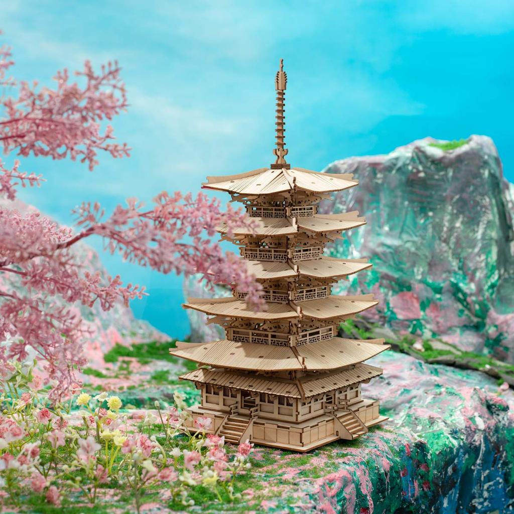 Tsukurundesu® 3D Wooden Puzzle TGN02 Five-Story Pagoda with Japanese Instructions