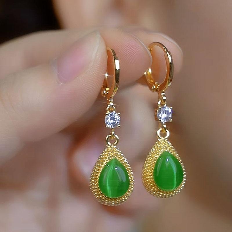 

Легкие роскошные зеленые серьги в форме капли воды кошачий глаз для женщин и девочек, элегантные летние новые серьги-гвоздики для вечеринки, свидания, подарка зелёный