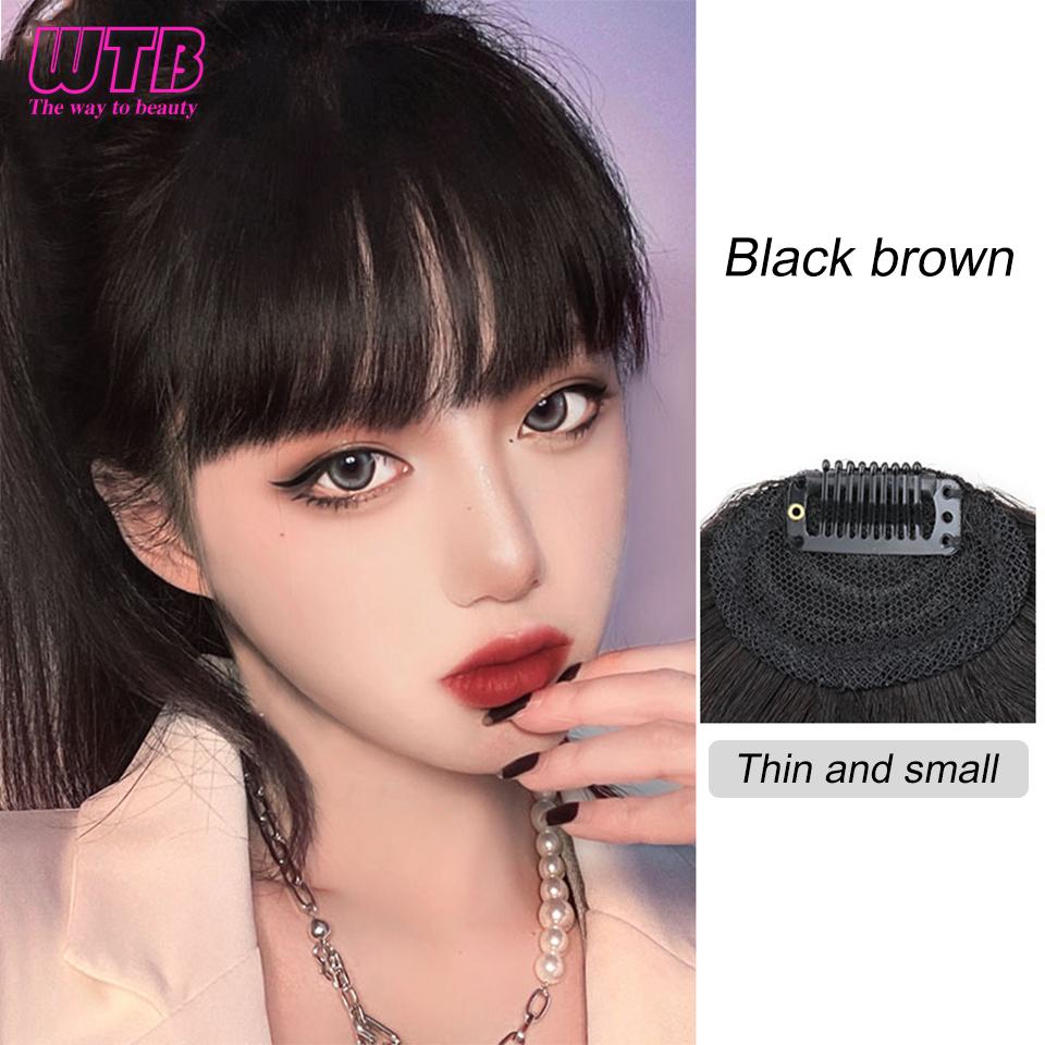 WTB Breton sintetic cu aer natural scurt maro negru Extensie de franjuri de păr fals 1 clipă accesorii pentru posturi pentru femei fete