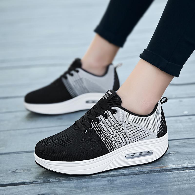 Spring and summer breathable rocking shoes flying woven single shoes sports shoes platform heightening casual shoes